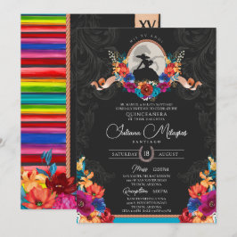 Fiesta Bright Blume Elegante Charro Quinceanera Einladung
