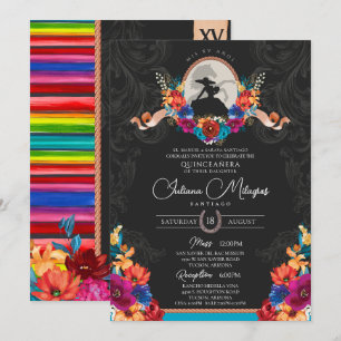 Fiesta Bright Blume Elegante Charro Quinceanera Einladung