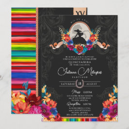 Fiesta Bright Folk Floral Charro Quinceanera Einladung