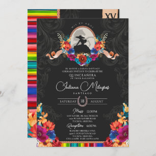 Fiesta Bright Folk Floral Charro Quinceanera Einladung