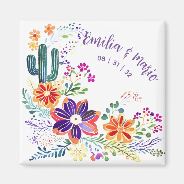 FIESTA Cacti Folkart Blume Custom Magnet (Vorne)