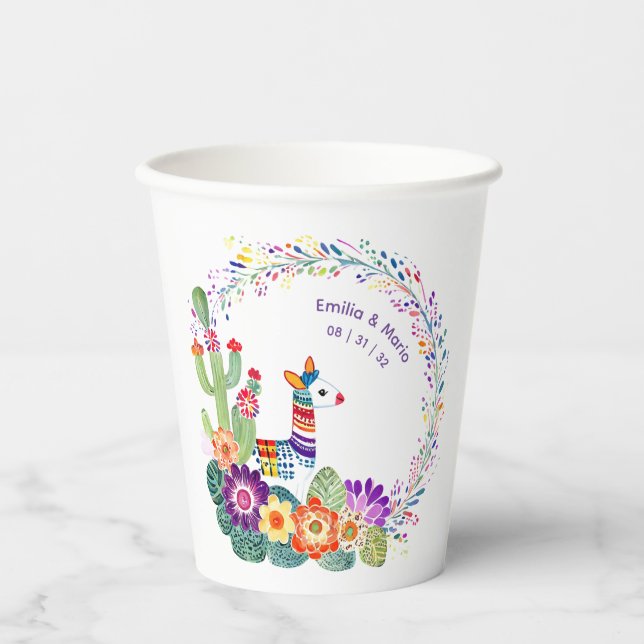FIESTA Cacti Folkart Blume Custom Pappbecher (Vorderseite)