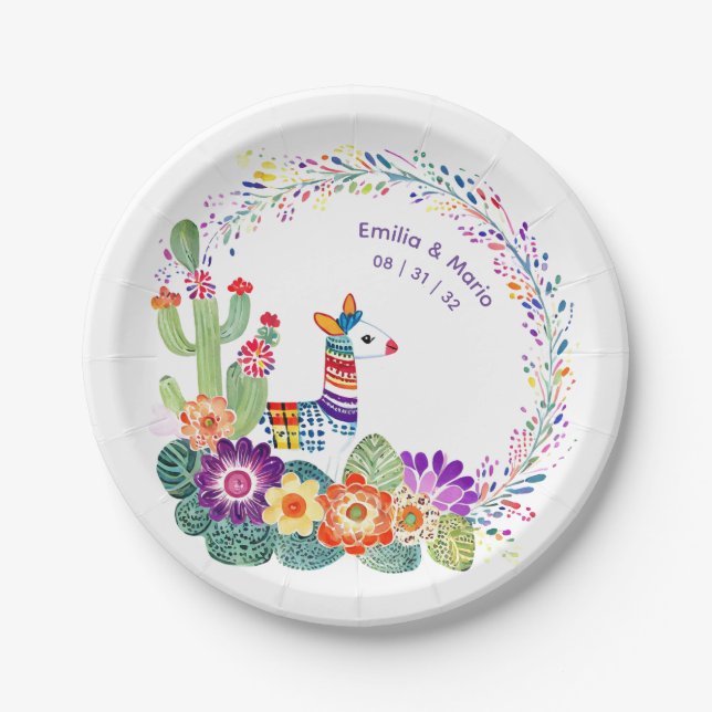 FIESTA Cacti Folkart Blume Custom Pappteller (Vorderseite)