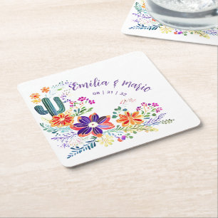 FIESTA Cacti Folkart Blume Custom Rechteckiger Pappuntersetzer