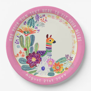 FIESTA Cacti Llama FolkBlumen Pink Custom Pappteller