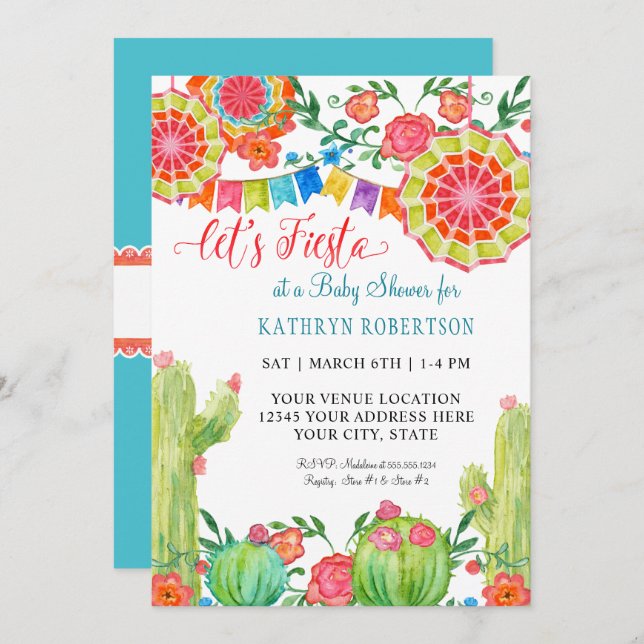 Fiesta Cactus Baby Shower Boy Banner Pennant Einladung (Vorne/Hinten)