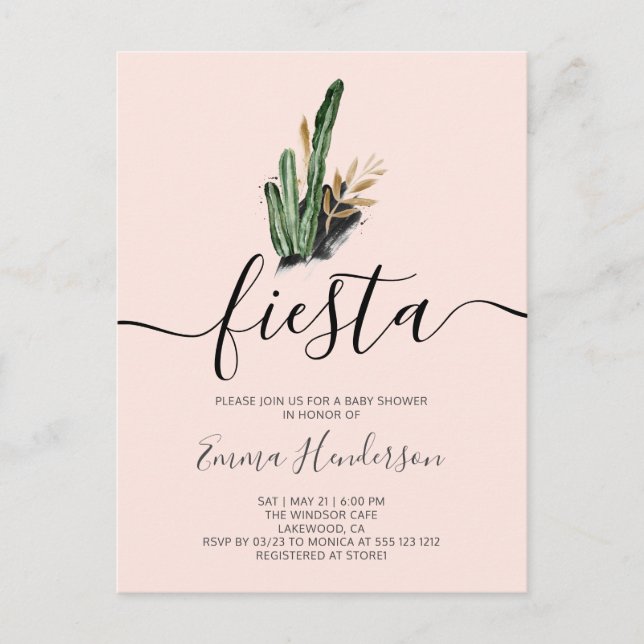 Fiesta Cactus Baby Shower Einladungspostkarte (Vorderseite)