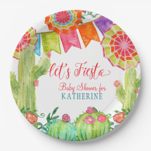 Fiesta Cactus Baby Shower Girl Paper Fan Pennant Pappteller