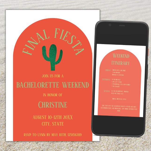 Fiesta Cactus Bachelorette Wochenende Einladung (final fiesta bachelorette weekend itinerary cactus bachelorette)