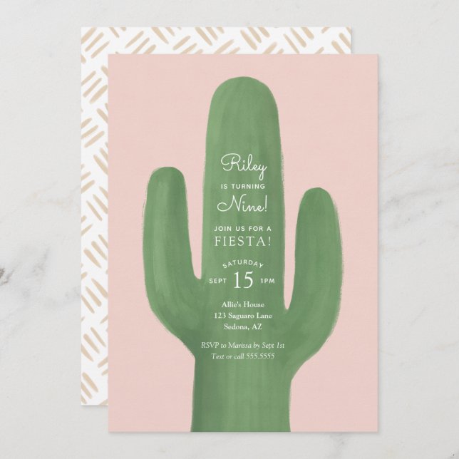 Fiesta Cactus Boho Girl Birthday Party Einladung (Vorne/Hinten)
