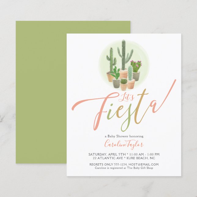 Fiesta Cactus Budget Baby Shower Einladung (Vorne/Hinten)