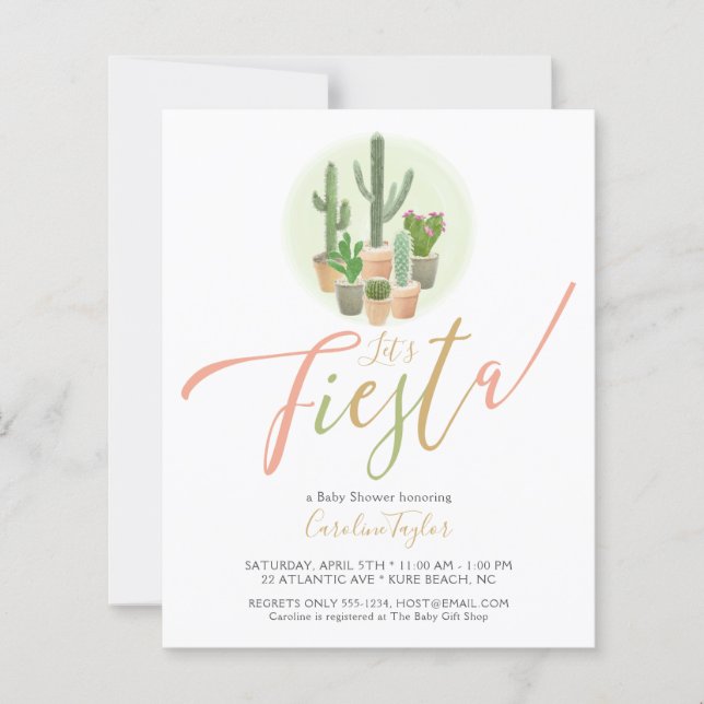 Fiesta Cactus Budget Baby Shower Einladung (Vorderseite)