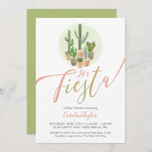 Fiesta Cactus Coral Sage Green Baby Shower Einladung