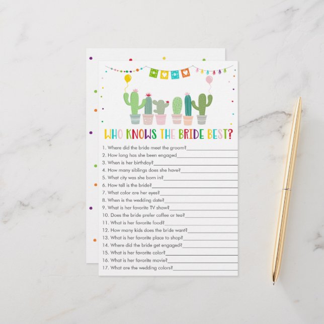Fiesta Cactus, der das beste Spiel der Braut kennt (Vorderseite/Rückseite Beispiel)