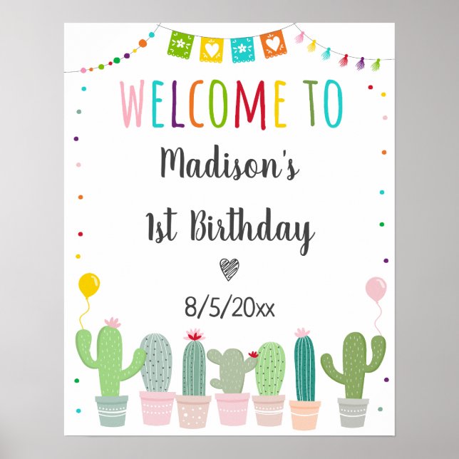 Fiesta Cactus Girl Birthday Willkommen Poster (Vorne)
