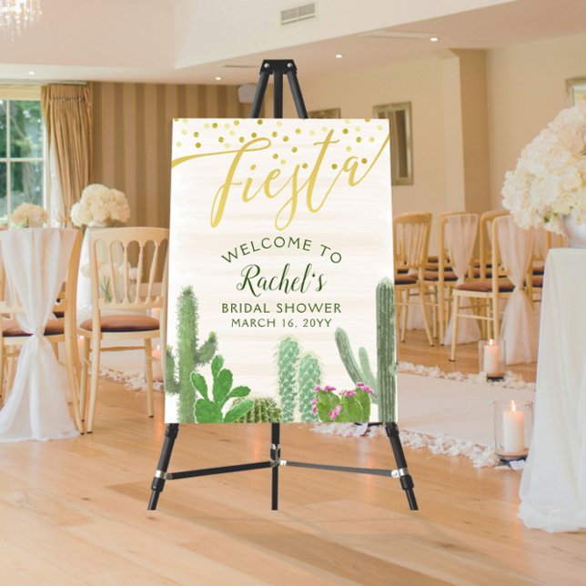 Fiesta Cactus Gold Script Brautparty Willkommen Poster (Von Creator hochgeladen)