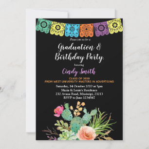 Fiesta Cactus Graduation Party Einladung schwarz