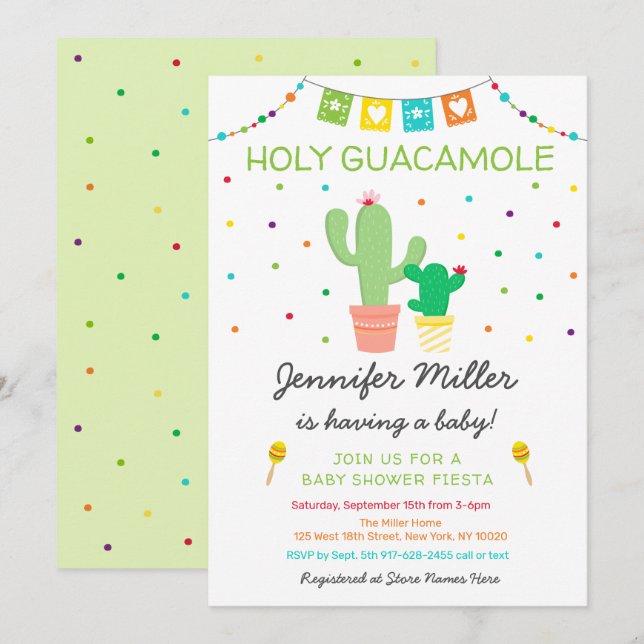 Fiesta Cactus Holy Guacamole Baby Shower Einladung (Vorne/Hinten)