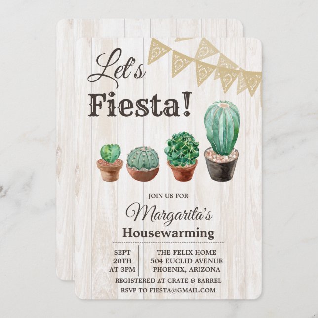 Fiesta Cactus Housewarming Einladung (Vorne/Hinten)