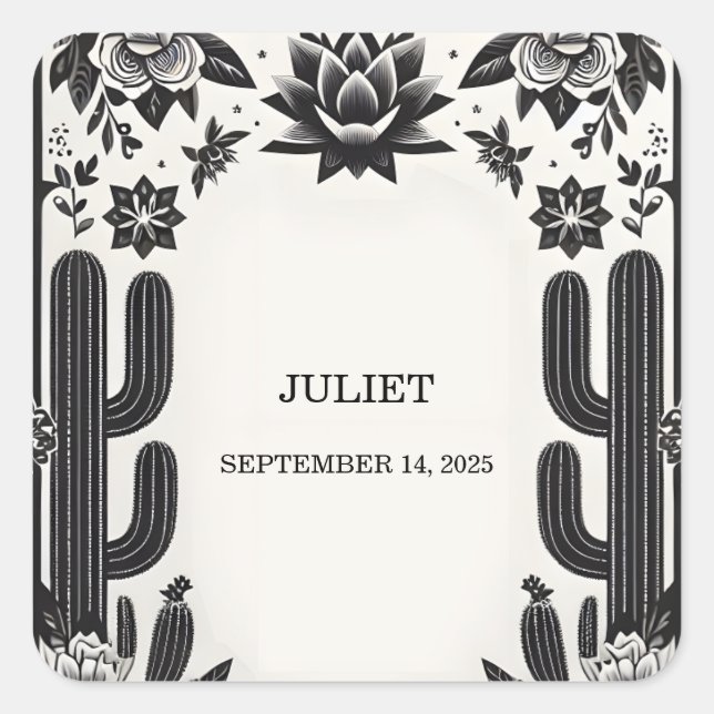 Fiesta Cactus Liebe in Bloom Mexicans Brautparty Quadratischer Aufkleber (Vorderseite)