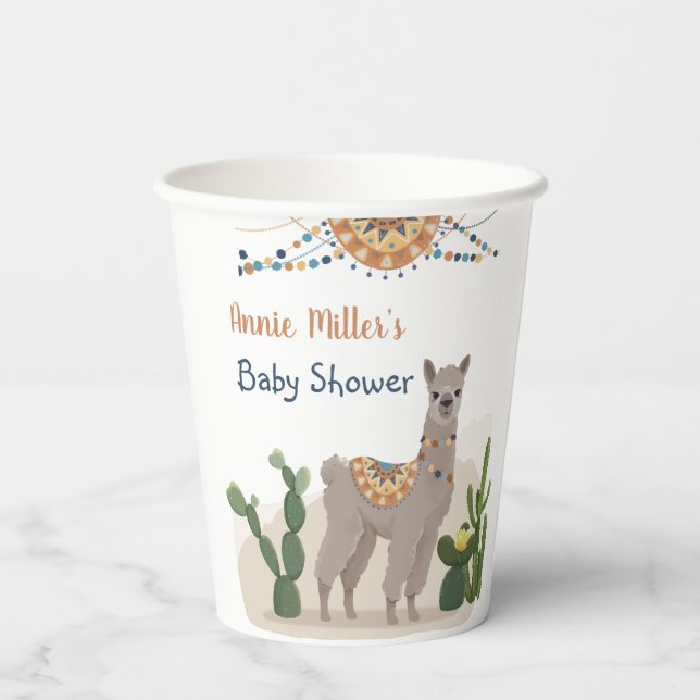 Fiesta Cactus Llama Baby Shower Pappbecher (Rückseite)