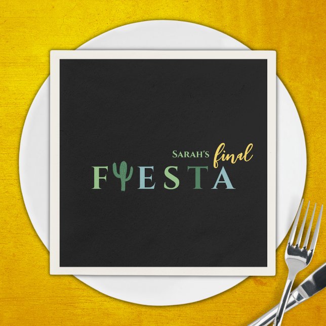 Fiesta Cactus Mexican Junggeselinnen-Abschied Serviette (Final fiesta bachelorette party napkins, green and yellow vibrant mexican bachelorette)