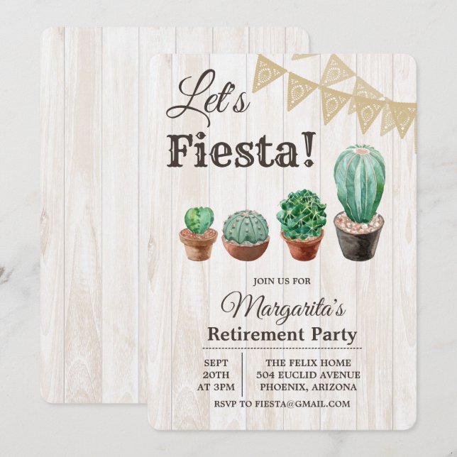 Fiesta Cactus Retirement Invasion Einladung (Vorne/Hinten)