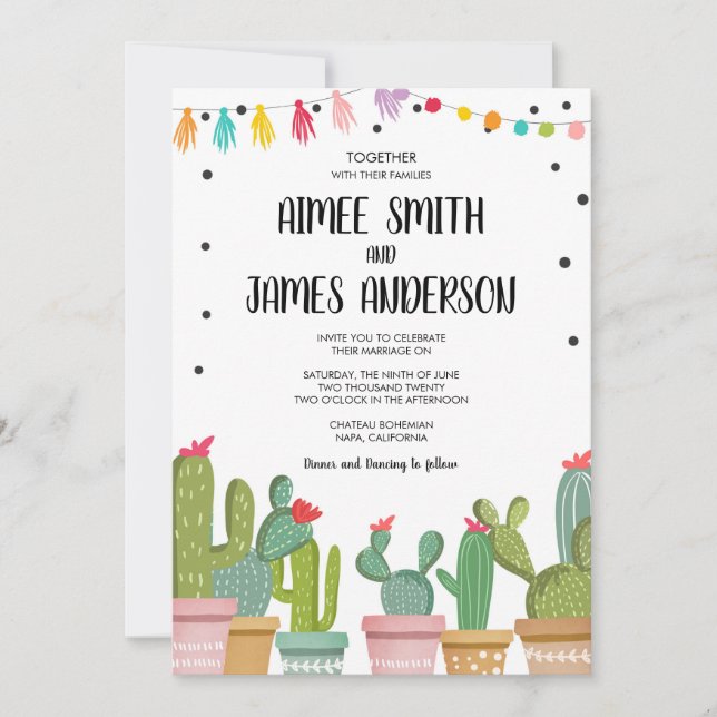 Fiesta Cactus succulent Mexican Wedding Einladung (Vorderseite)