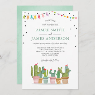 Fiesta Cactus succulent Watercolor Pastel Wedding Einladung