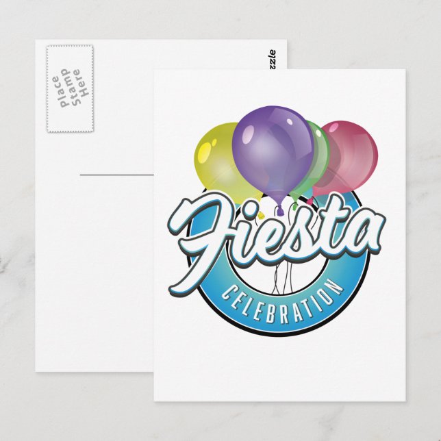 Fiesta Celebration Retroblau Logo Postkarte (Vorne/Hinten)