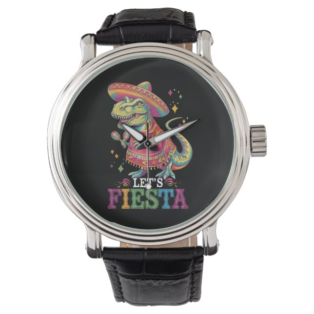 Fiesta Cinco De Mayo T Rex Dinosaur Armbanduhr (Vorderseite)