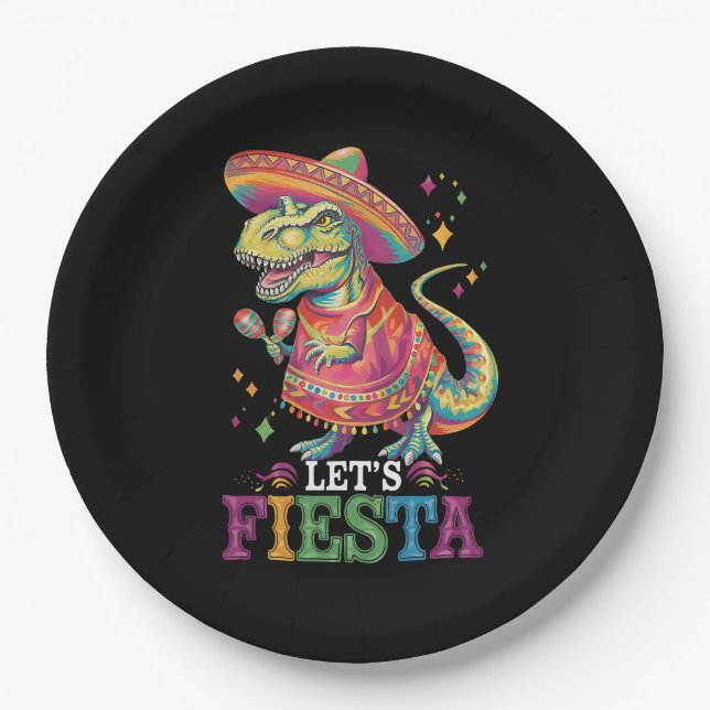 Fiesta Cinco De Mayo T Rex Dinosaur Pappteller (Vorderseite)