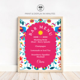 Fiesta Cocktail Bar Menu Bridal Shower Sign Poster