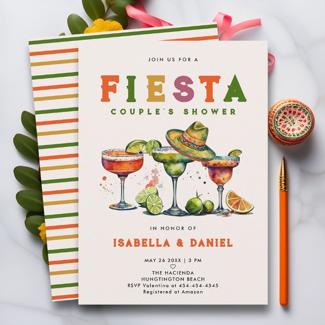 Fiesta Coed Colorful Tequila Wedding Couple Dusche Einladung (fiesta coed couples wedding shower invitation jack jill mexico mexican couple tequila engagement)