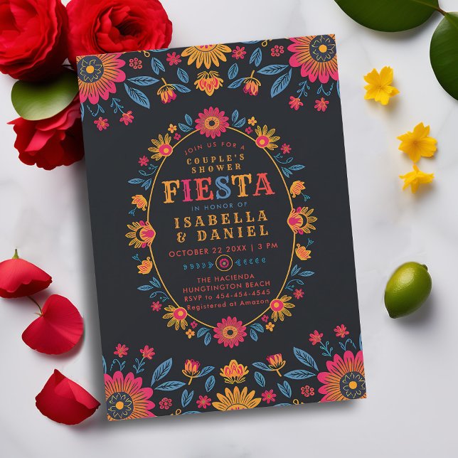 Fiesta Coed Mexican Rancho Wedding Couple Dusche Einladung (rancho mexican wedding couple shower invitation fiesta hacienda watercolor flowers elegant jack jill)