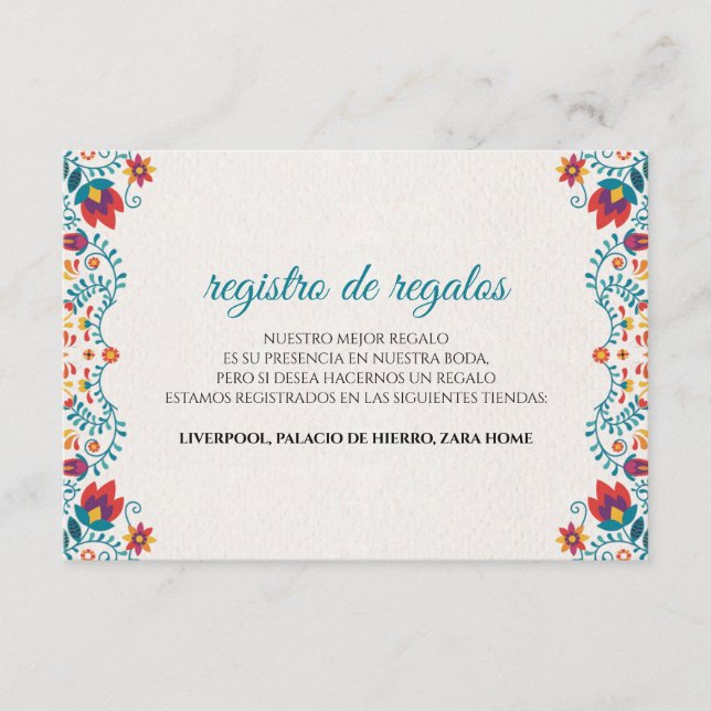 Fiesta Colorful Botanical Floral Spanish Wedding Begleitkarte (Vorderseite)