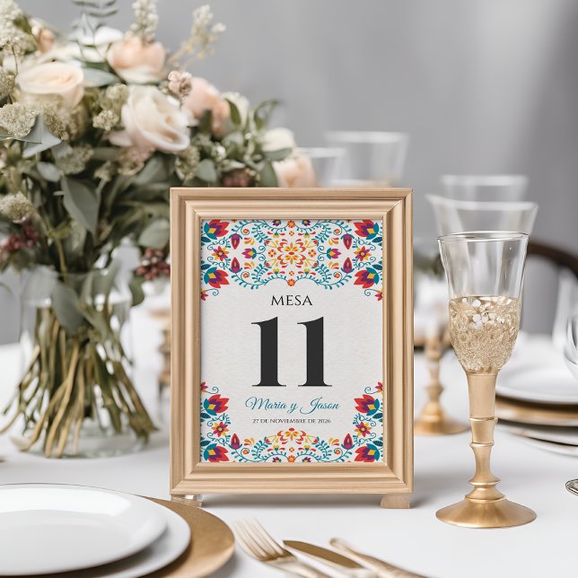 Fiesta Colorful Botanical Floral Spanish Wedding Tischnummer (Fiesta Colorful Botanical Floral Spanish Wedding Table Number)