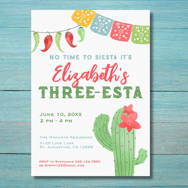 Fiesta Colorful Cactus Three-esta Birthday Einladung (Von Creator hochgeladen)
