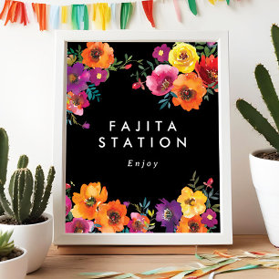 Fiesta Colorful Floral Black Food Station Untersch Poster