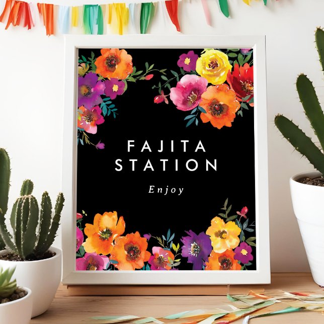 Fiesta Colorful Floral Black Food Station Untersch Poster (Von Creator hochgeladen)