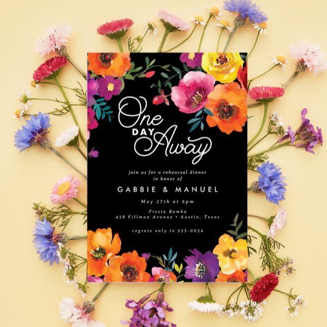 Fiesta Colorful Floral Black Probe Dinner Einladung (Von Creator hochgeladen)