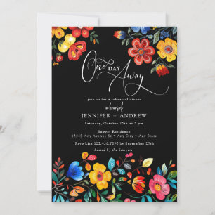 Fiesta Colorful Floral Black Probe Dinner Einladung