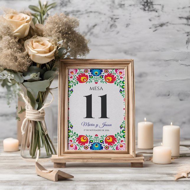 Fiesta Colorful Floral Botanical Spanish Wedding Tischnummer (Fiesta Colorful Floral Botanical Spanish Wedding Table Number)