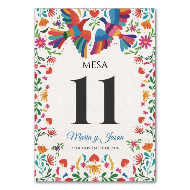 Fiesta Colorful Floral Modern Boda Spanish Wedding Tischnummer (Vorderseite)