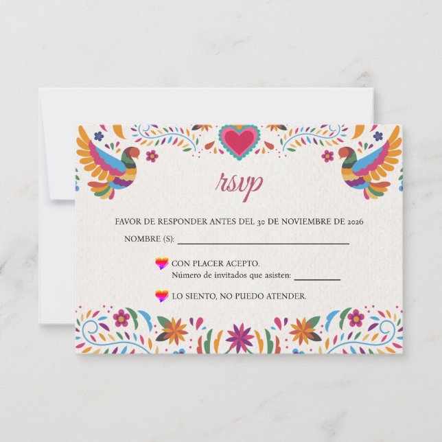 Fiesta Colorful Flowers Botanical Spanish Wedding RSVP Karte (Vorderseite)