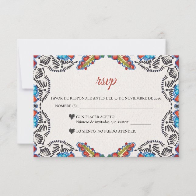 Fiesta Colorful Flowers Botanical Spanish Wedding RSVP Karte (Vorderseite)