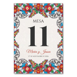 Fiesta Colorful Flowers Botanical Spanish Wedding Tischnummer