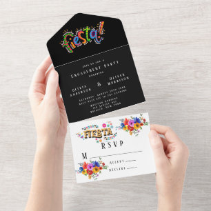 Fiesta Colorful Watercolor Floral Engagement Party All In One Einladung
