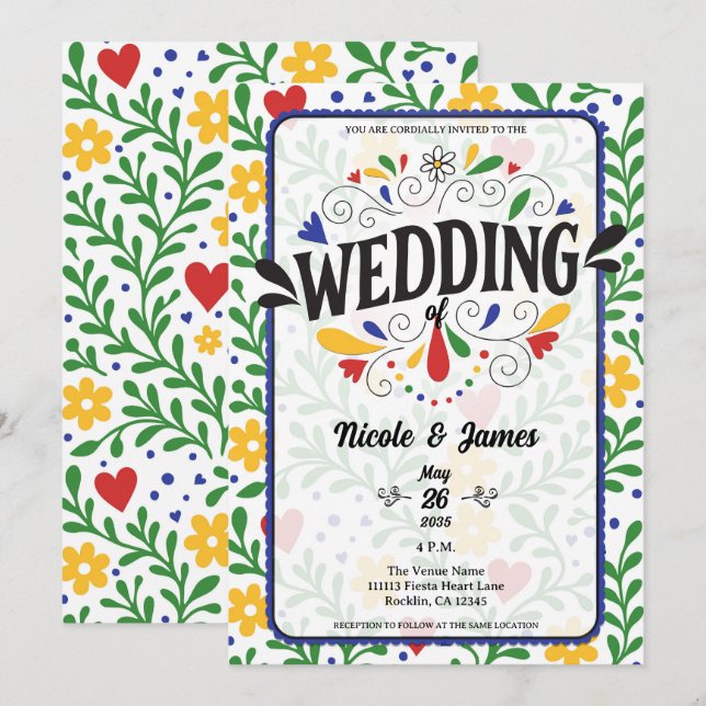 Fiesta de Amor Bold farbenfrohe Blumenhochzeit Einladung (Vorne/Hinten)