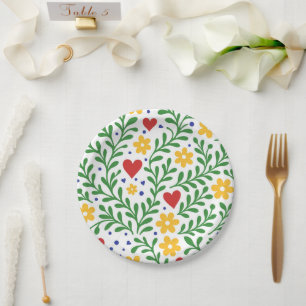 Fiesta de Amor Fun Bold farbenfrohe Blumenhochzeit Pappteller